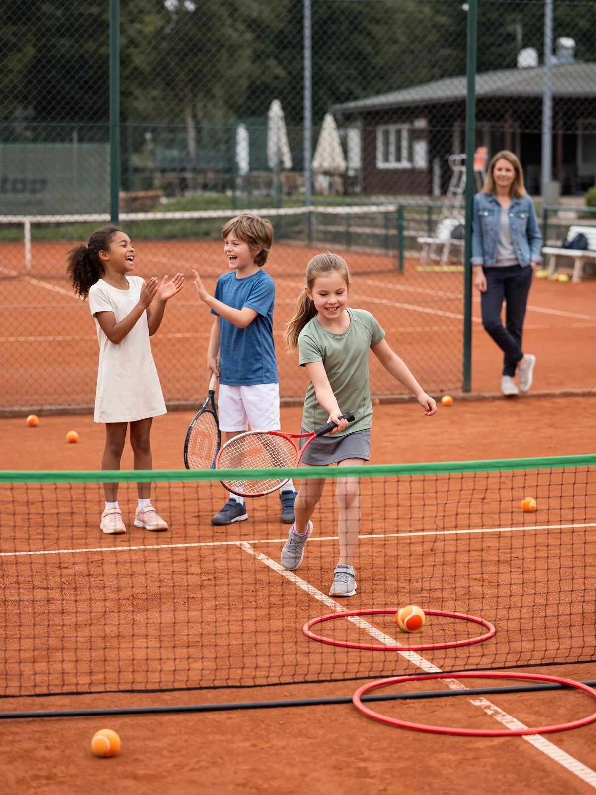 Kinder spielen gemeinsam eine motivierende Tennis-Zielübung