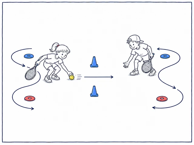 Zwei Kinder absolvieren abwechselnd einen Slalom und übergeben den Ball durch ein Hütchentor.