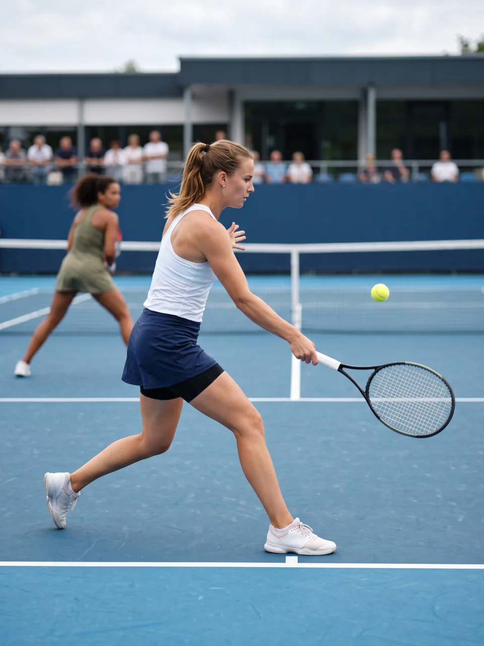 Tennisspielerin spielt den ersten Ball nach dem Aufschlag