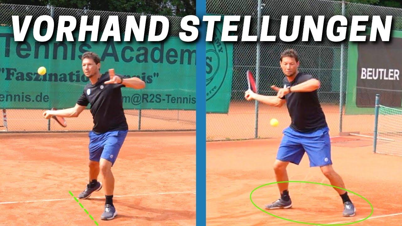 Sven Bendlin demonstriert Vorhand-Fußstellung auf dem Tennisplatz