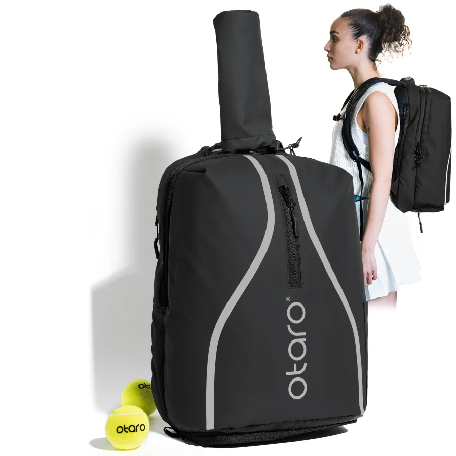 OTARO Tennisrucksack mit Schuhfach für 1-2 Schläger | Classic 30L Schwarz