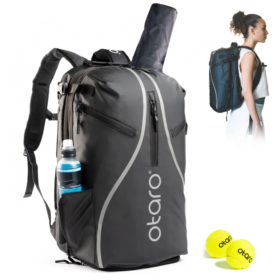 OTARO Tennistasche mit Schuhfach 1-2 Schläger | Tennisrucksack Pro 42L Schwarz