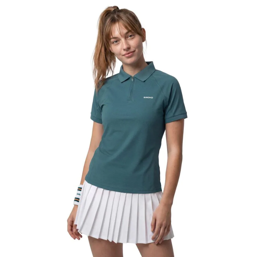 SIROKO Women Tennis 's half-zip technical polo shirt Player-W Green Green