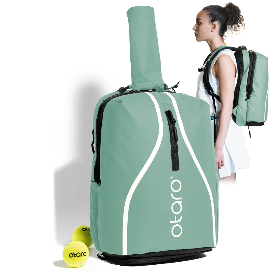 OTARO Tennisrucksack mit Schuhfach für 1-2 Schläger | Classic 30L Grau Matchagrün