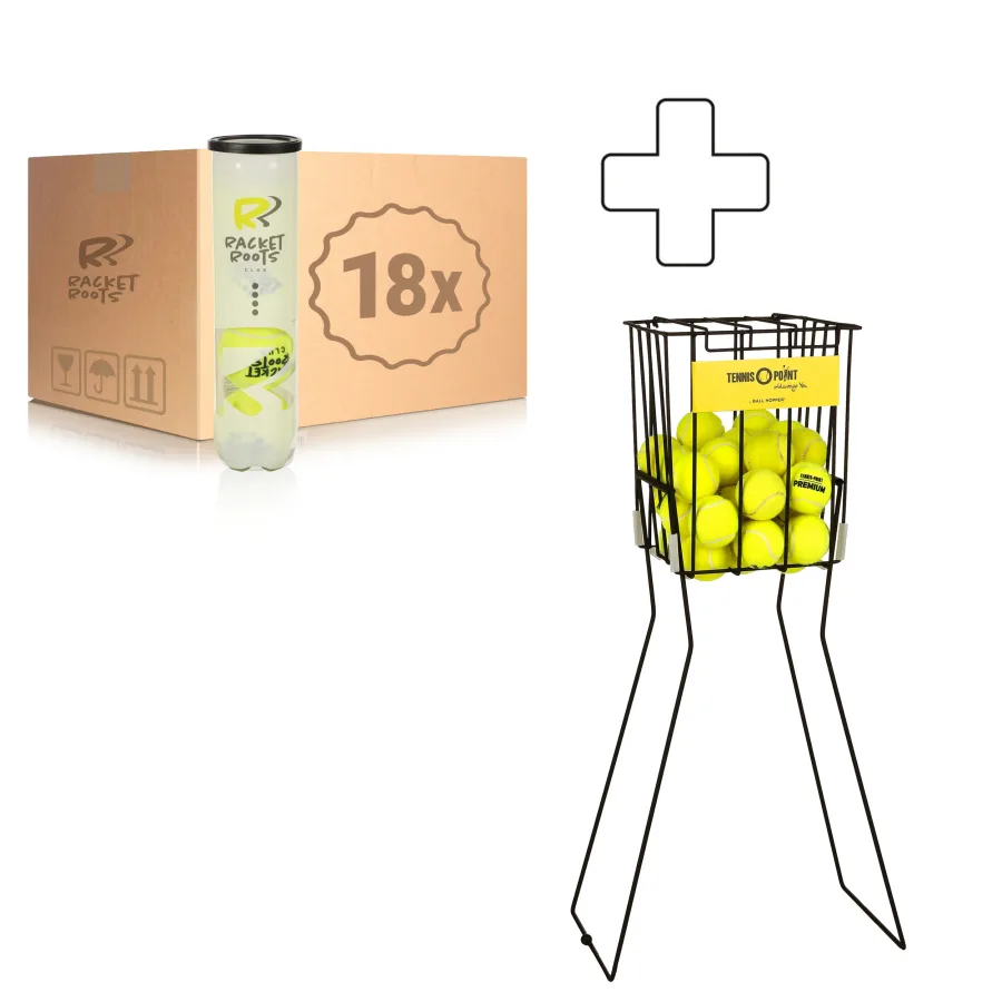 Racket Roots Racket Roots 18x 4er Dose Club Tennisball plus Ballkorb