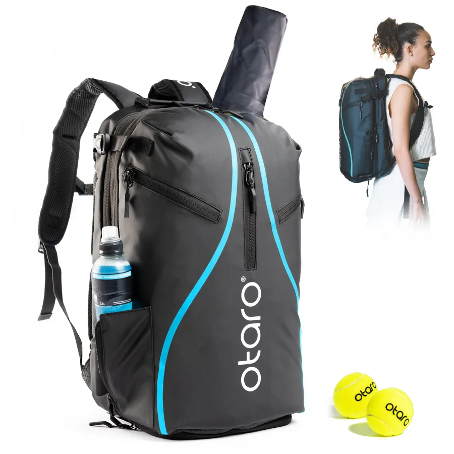 OTARO Tennistasche mit Schuhfach 1-2 Schläger | Tennisrucksack Pro 42L Schwarz Blau