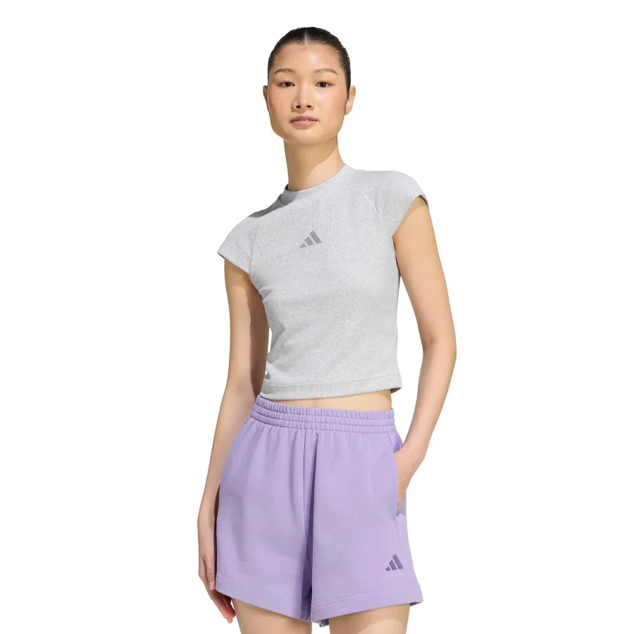 adidas Ribbed T-Shirt Damen - hellgrau