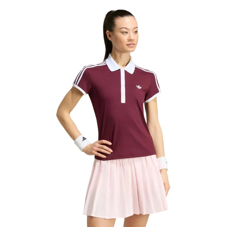adidas Classics Polo Damen - weinrot, weiß