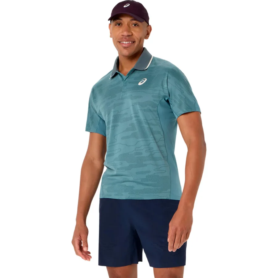 ASICS Match Jacquard Polo Herren - petrol, grau