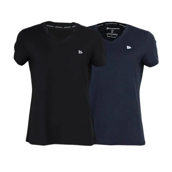 Donnay 2er-Pack Damen-Multisport-T-Shirt mit V-Ausschnitt, Vera Cool Dry