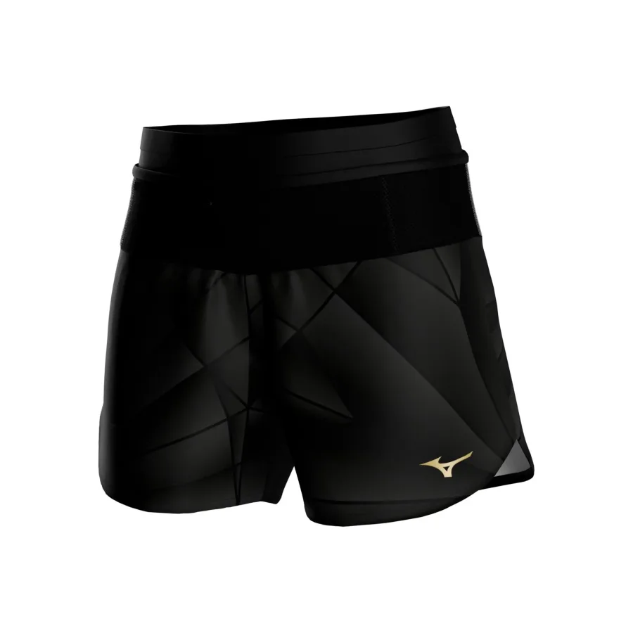 Mizuno Active Graphic Multi Pocket 4in Laufshorts Damen - schwarz, gold