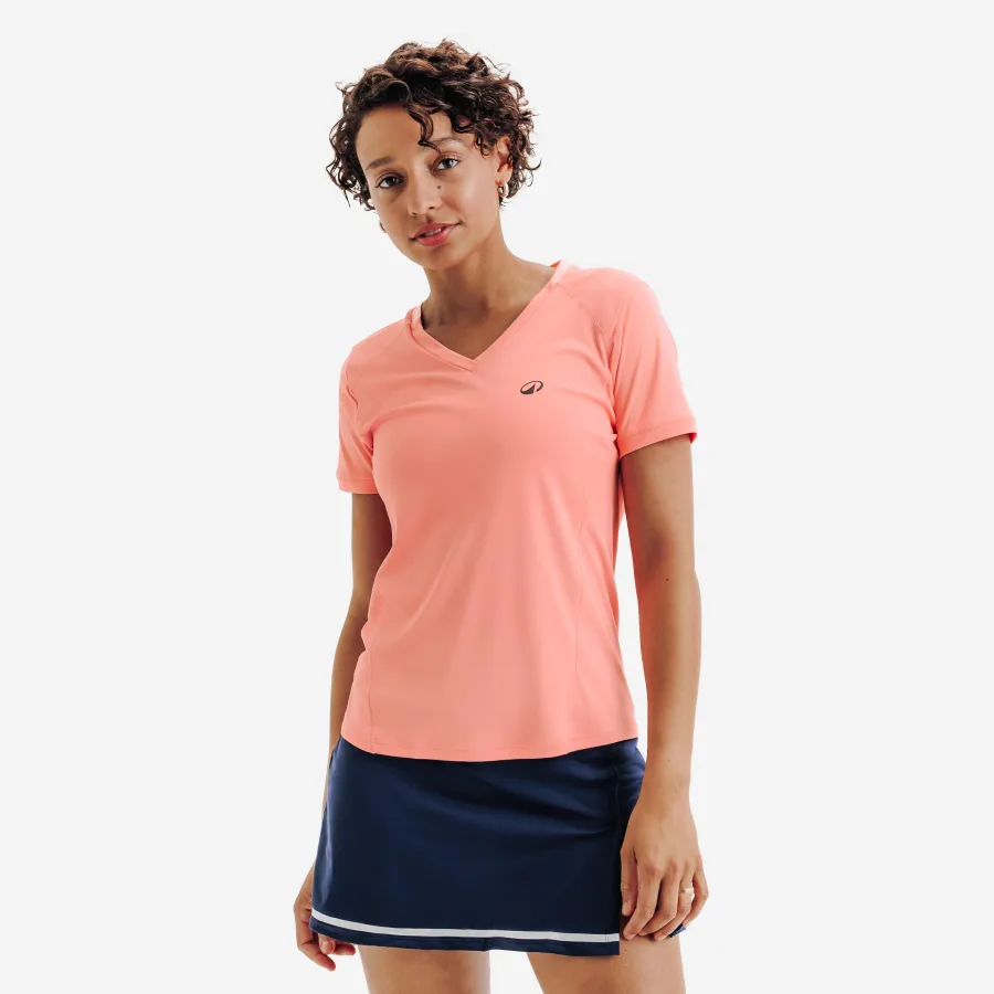 KUIKMA Damen Tennis T-Shirt V-Ausschnitt - Dry rosa