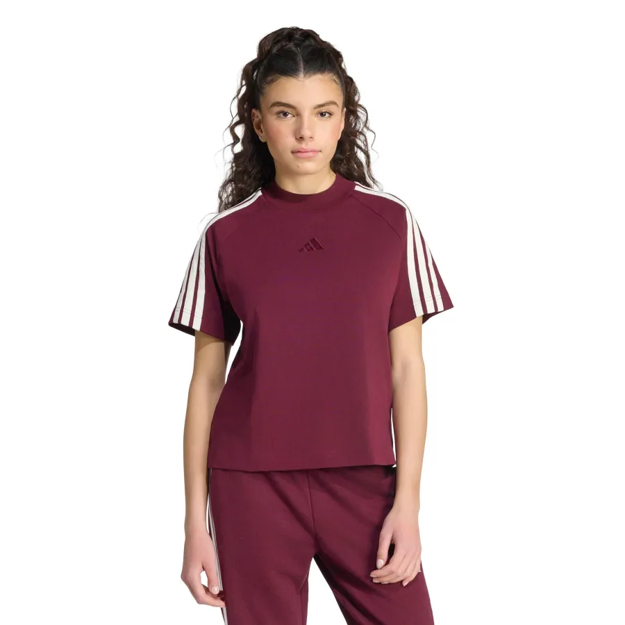 adidas 3Stripes T-Shirt Damen - weinrot, weiß