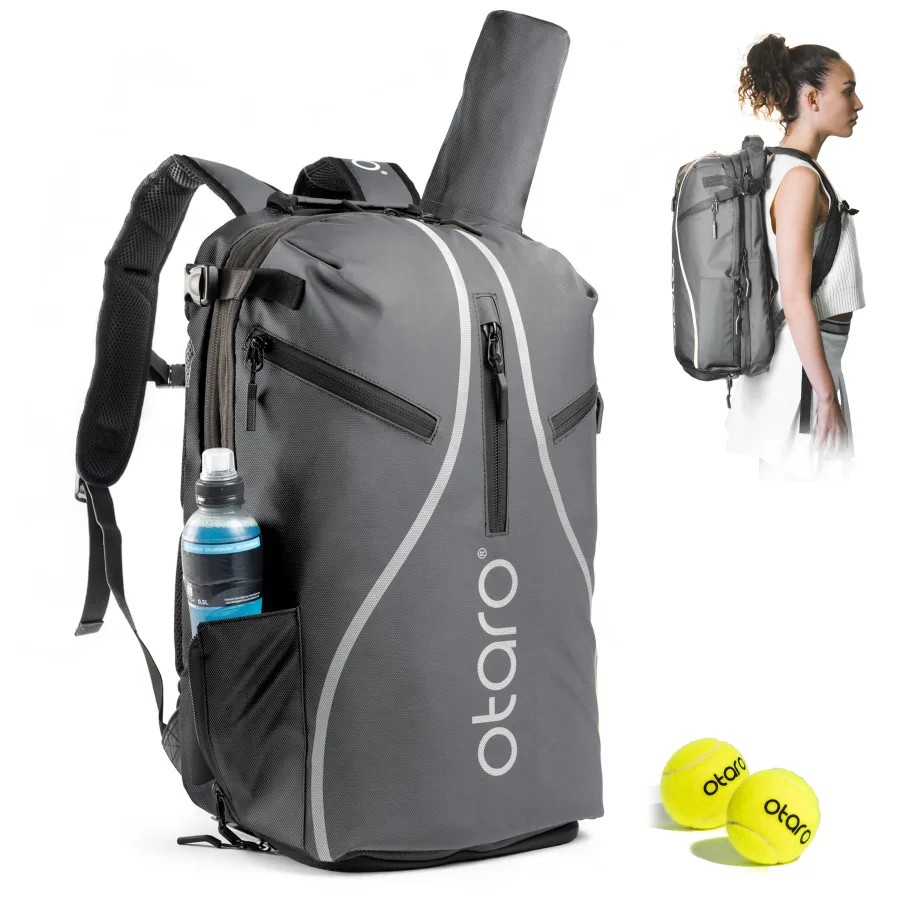 OTARO Tennistasche mit Schuhfach 1-2 Schläger | Tennisrucksack Pro 42L Grau