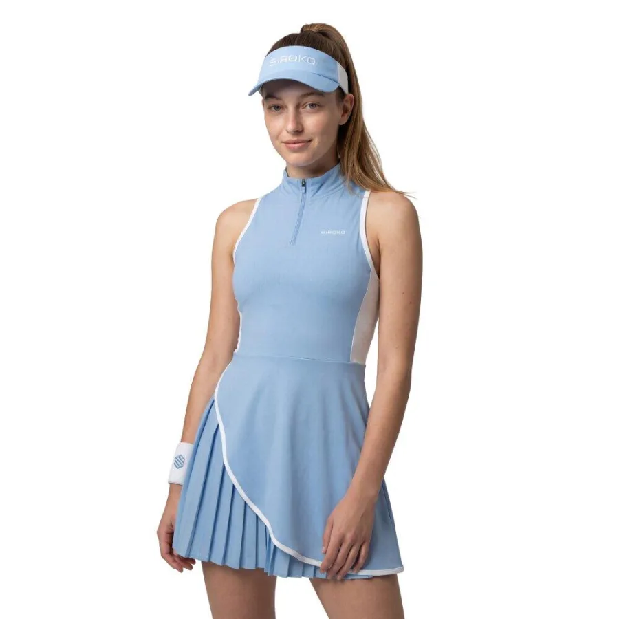 SIROKO Women Tennis ’s sleeveless half-zip dress Tweener-W Blue Blue
