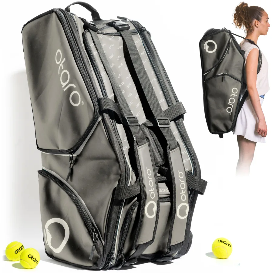 OTARO Tennistasche mit Schuhfach Herren + Damen für 4-8 Schläger | 82L GRAU