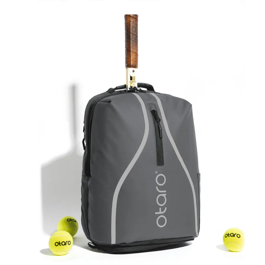 OTARO Tennisrucksack mit Schuhfach für 1-2 Schläger | Classic 30L Grau Reflektierend