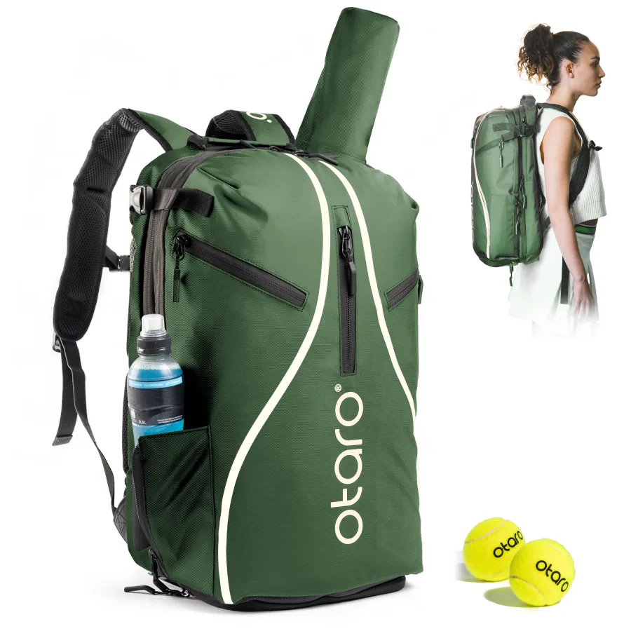 OTARO Tennistasche mit Schuhfach 1-2 Schläger | Tennisrucksack Pro 42L Grün