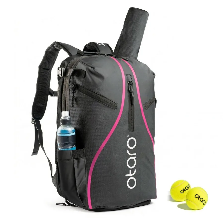 OTARO Tennistasche mit Schuhfach 1-2 Schläger | Tennisrucksack Pro 42L Schwarz Pink